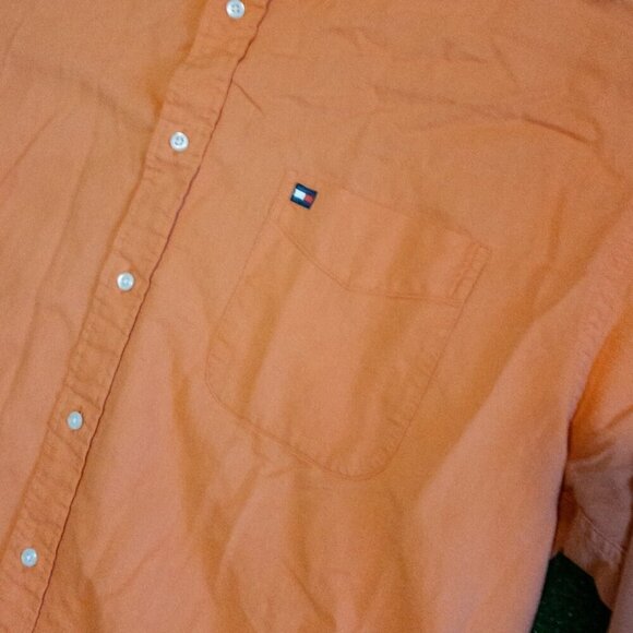 TOMMY HILFIGER MENS CASUAL SHIRT VINTAGE 90S LONG SLEEVE ORANGE BREAST POCKET XL - Picture 5 of 6